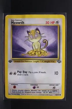 Pokemon ~ Jungle 1st Edition ~ Meowth ~ HP (Damaged) ~ #56 - Image 1