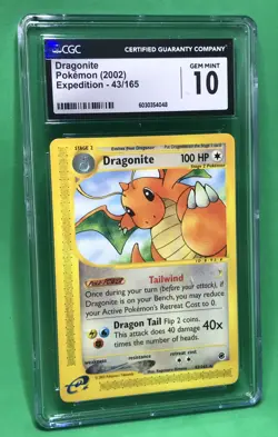 CGC 10 GEM MINT Dragonite 2002 Expedition 43/165 Non-Holo Rare Pokemon English - Image 1