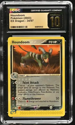 CGC 10 PRISTINE Houndoom 2003 EX Dragon 34/97 Pokemon Card - Image 1