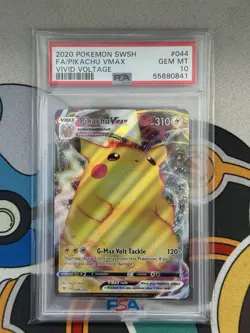 Pikachu VMAX 44/185 - PSA 10 Vivid Voltage Pokemon Card - Image 1