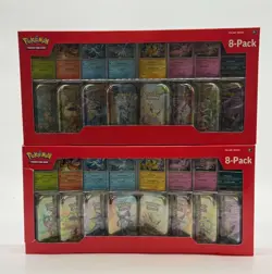 Lot of (2) Pokemon SV Prismatic Evolutions Costo 8-Pack Mini Tin Boxes SEALED - Image 1