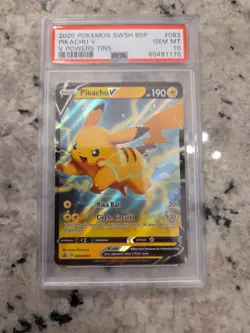 Pokemon Pikachu V Power Tins Black Star Holo Promo SWSH063 PSA 10 Gem Mint - Image 1