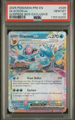 2025 POKEMON PRE EN-PRISMATIC EVOLUTIONS SURPRISE BOX #026 GLACEON EX PSA 10 - Image 1