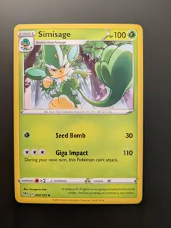 Pokemon TCG Uncommon Simisage 7/189 S&S Darkness Ablaze Mint/NM Condition - Image 1