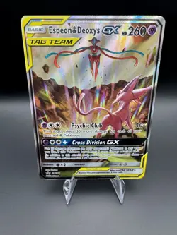 Espeon & Deoxys GX SM240 Pokemon Black Star Promo Full Art Holo Near Mint 2020 - Image 1