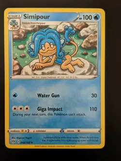 Pokemon TCG Uncommon Simipour 42/189 S&S Darkness Ablaze NM/Mint Condition - Image 1