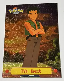 TV4 Brock Textured Holo Foil Topps Series 1 Black Logo Pokemon Card NM!! - Image 1