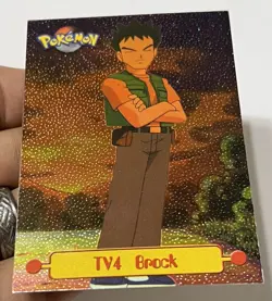 TV4 Brock Textured Holo Foil Topps Series 1 Black Logo Pokemon Card NM!! - Image 2