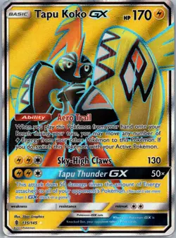 2017 Pokemon TCG Tapu Koko GX Full Art Ultra Rare Card Guardians Rising 135/145 - Image 1