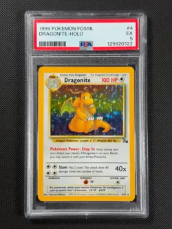 PSA 5 Dragonite 4/62 HOLO Pokemon Card WOTC Fossil Rare Holo EX - Image 1