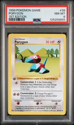 Pokemon TCG: 1999 Pokemon Game #39 Porygon 1st Edition PSA 8 - Image 1