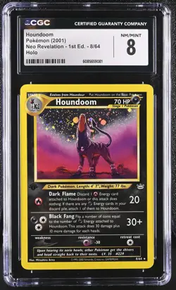 CGC 8 Houndoom 2001 Neo Revelation 1st Edition 8/64 Holo Pokemon Card - Image 1