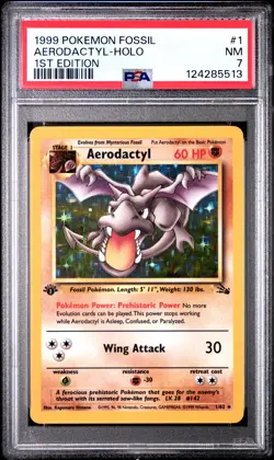1999 Pokemon Fossil Aerodactyl #1 1ST Edition PSA 7 HOLO - Image 1