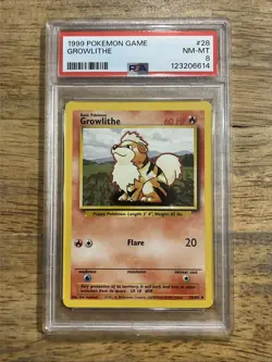 GRADED PSA 8 1999 Pokemon Game Growlithe #28 - Image 1