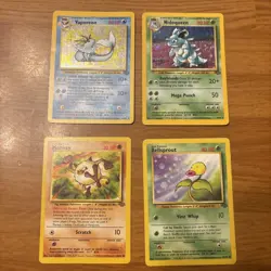 Set Of 4 Pokemon TCG Jungle Set Cards: Vaporeon, Nidoqueen, Mankey, Bellsprout - Image 1