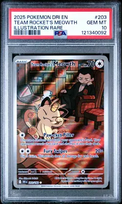 2025 POKEMON DRI EN-DESTINED RIVALS #203 TEAM ROCKET'S MEOWTH PSA 10 - Image 1
