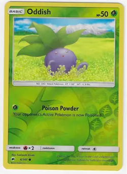 Pokemon REVERSE HOLO ODDISH Sun & Moon Burning Shadows 4/147 PACK FRESH - Image 1