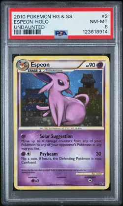 2010 POKEMON HEARTGOLD & SOULSILVER UNDAUNTED #2 ESPEON-HOLO PSA 8 - Image 1