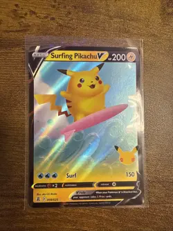 Pokemon TCG Surfing Pikachu v Ultra Rare Holo Card 008/025 Celebrations - Image 1