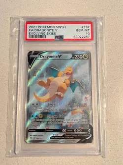 PSA 10 GEM MINT Dragonite V Alt Art 192/203 Evolving Skies Pokemon TCG 2021 - Image 1