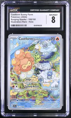 Castform CGC NM/MINT 8💎 surging sparks illustration Rare 195/191 pokemon 2024 - Image 1