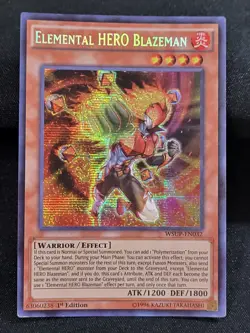YuGiOh TCG Elemental HERO Blazeman WSUP-EN032 Secret Rare 1st Edition LP - Image 1