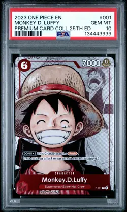 2023 ONE PIECE PREM BANDAI PREM CARD COLL 25TH ED #001 MONKEY D. LUFFY PSA 10 - Image 1
