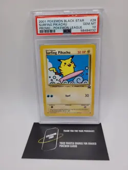 ✅ Surfing Pikachu #28 - Black Star Promo - PSA 10 - Pokemon 2001 - Image 1