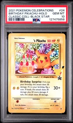 PSA 10 GEM MINT Birthday Pikachu 24 Pokemon Celebrations - Image 1