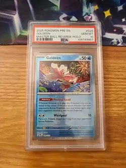 POKEMON PRE EN-PRISMATIC EVOLUTIONS MASTER BALL REVERSE HOLO GOLDEEN #20 PSA 10 - Image 1