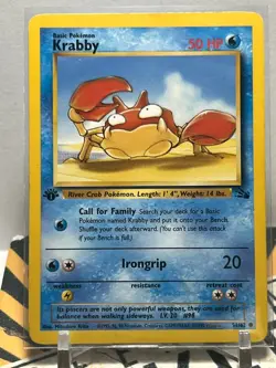 1999 Pokemon Fossil 1st Edition Krabby Regular, Basic Pokemon, Common 51/62 - Image 1