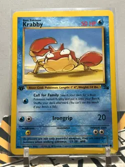1999 Pokemon Fossil 1st Edition Krabby Regular, Basic Pokemon, Common 51/62 - Image 2