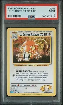 PSA 9 Lt. Surge's Raticate 2023 Pokemon CLB Trading Card Classic #016/034 MINT - Image 1