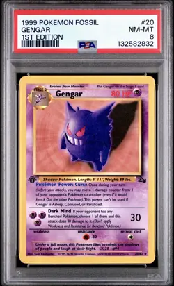1999 Pokemon Fossil 20 Gengar 1st Edition PSA 8 - Image 1