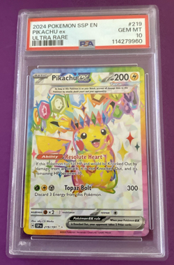 Pikachu ex 219/191 Ultra Rare Pokemon Surging Sparks 2024 PSA 10 - Image 1