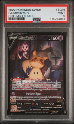 2022 POKEMON SWORD & SHIELD BRILLIANT STARS #TG16 FULL ART/MIMIKYU V PSA 9 - Image 1