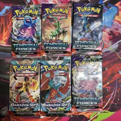 6x Pokemon TCG Scarlet & Violet Temporal Forces Paradox Rift Booster Pack Lot - Image 1