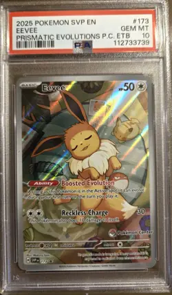 2025 POKEMON SVP PRISMATIC EVOLUTIONS POKEMON CENTER ETB PROMO #173 EEVEE PSA 10 - Image 1