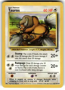 Pokemon TCG Tauros #62/130 Uncommon CCG Base Set 2 NM - Image 1