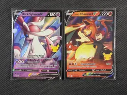 Pokemon Cards x2 Lance's Charizard V Dark Sylveon V 25th Celebrations #133 #134 - Image 1