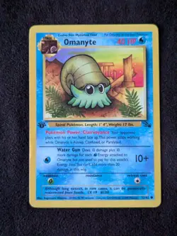 Omanyte Fossil Pokemon Card 52/62 Water Gun Clairvoyance HP 40 1st Edition - Image 1