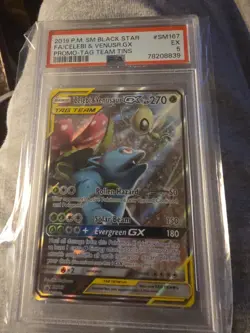 2019 POKEMON SM BLACK STAR FA/VENUSAUR GX PROMO TAG TEAM TINS #SM167 PSA 5 - Image 1