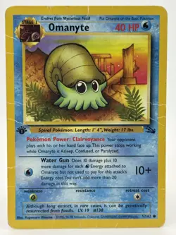 Pokemon TCG Omanyte Fossil 52/62 Regular 1st Edition Common - HP - Image 1