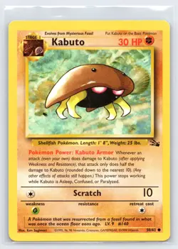 Kabuto 50/62 Common Fossil Unlimited Pokemon TCG Card 1999 Vintage WOTC - Image 1