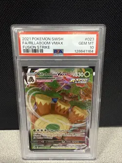 2021 Pokemon SWSH Fusion Strike #023 Rillaboom VMAX PSA 10 High Cert 128641164 - Image 1