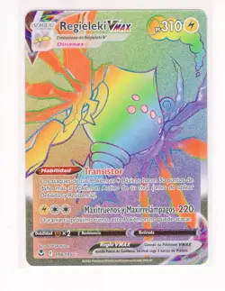 ~ESP~ SPANISH Regieleki VMax Rainbow 198 Silver Tempest Pokemon Card (G4) - Image 1