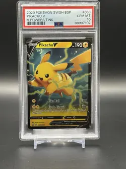 2020 POKEMON SWSH BLACK STAR PROMO V POWERS TINS #063 PIKACHU V PSA 10 - Image 1