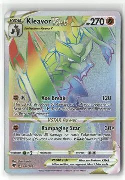 Pokemon Kleavor VSTAR (Secret) Secret Rare SWSH10: Astral Radiance 196/189 NM No - Image 1