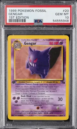 1999 POKEMON FOSSIL 1ST ED #20 GENGAR PSA 10 - Image 1