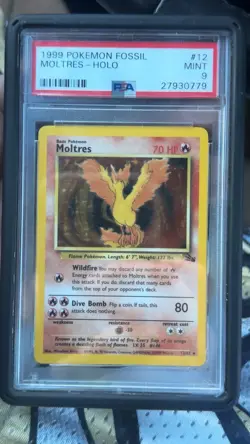 PSA 9 Moltres Holo 12/62 Fossil 1999 Pokemon Card - Image 1